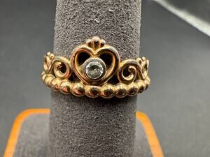 Pandora ALE Rose Gold Plated My Princess Tiara Ring with CZ Heart Sz 54/6.5